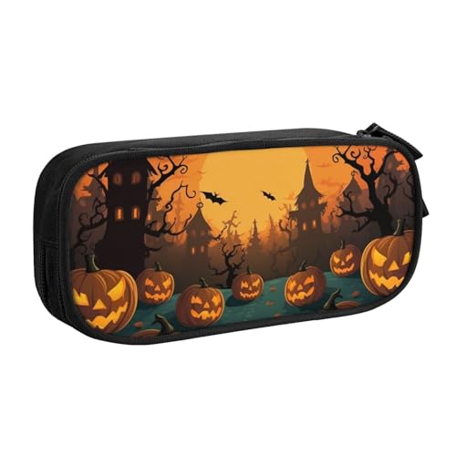 AMREWQYL Federmäppchen mit Halloween-Motiv, orangefarben, bedrucktes Federmäppchen, Schreibwaren-Aufbewahrungsbox von AMREWQYL