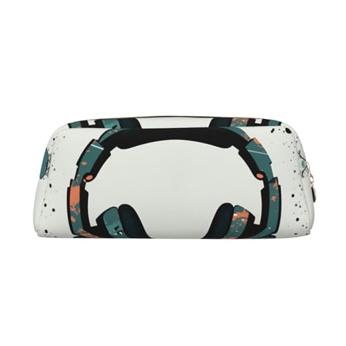 AMREWQYL Federmäppchen mit Kopfhörermuster, 3D-Leder, mit Reißverschluss von AMREWQYL