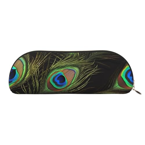 AMREWQYL Federmäppchen mit Pfauenfedern, bedrucktes Federmäppchen, Leder, tragbare Schreibwaren-Tasche von AMREWQYL