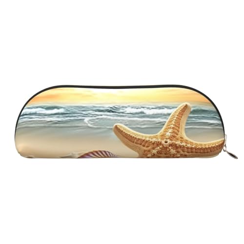 AMREWQYL Federmäppchen mit Strand-Seestern-Motiv, bedrucktes Federmäppchen, Leder, tragbare Schreibwaren-Tasche von AMREWQYL