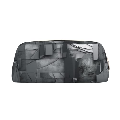 AMREWQYL Federmäppchen mit abstraktem grauem Druck, 3D-Leder, mit Reißverschluss von AMREWQYL