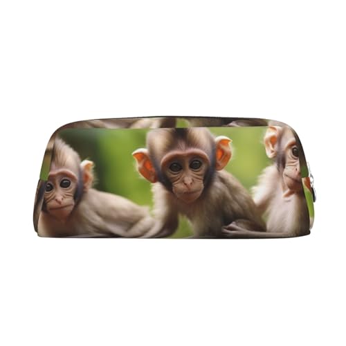 AMREWQYL Federmäppchen mit niedlichem Motiv "Little Monkeys" aus 3D-Leder mit Reißverschluss von AMREWQYL