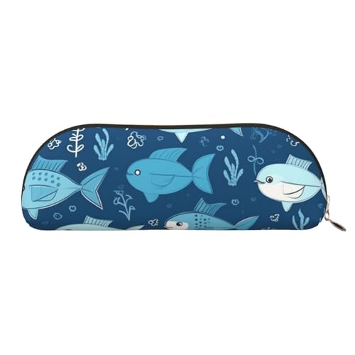 AMREWQYL Federmäppchen mit süßem blauen Fisch-Motiv, Leder, tragbar, Schreibwaren-Tasche von AMREWQYL