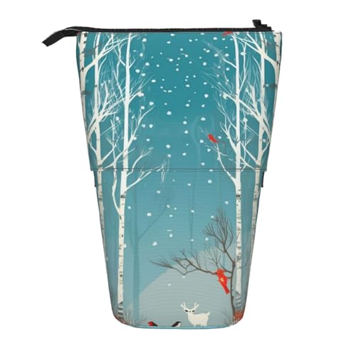 AMREWQYL Frohe Weihnachten Birke Tree bedruckte Bleistift-Teleskop-Aufbewahrungstasche von AMREWQYL
