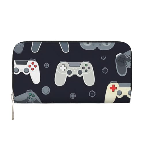 AMREWQYL Game Controller Bedruckte Leder Handbrieftasche Damen Reisebrieftasche Kreditkartenetui, Schwarz, Einheitsgröße von AMREWQYL