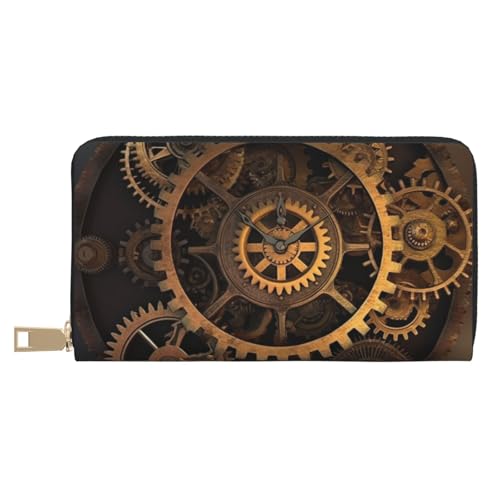 AMREWQYL Gears Clock Bronze Century Printed Leather Wallet Women Travel Wallet Credit Card Wallet, Weiss/opulenter Garten, Einheitsgröße von AMREWQYL
