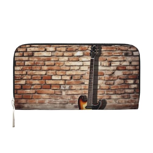 AMREWQYL Gitarre Old Brick Wall Background Printed Leather Hand Wallet Women Travel Wallet Credit Card Wallet, Schwarz, Einheitsgröße von AMREWQYL