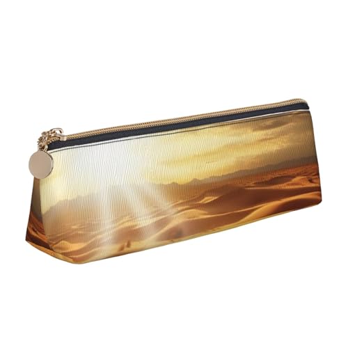 AMREWQYL Golden Desert Bright Sunshine bedrucktes Leder-Federmäppchen, tragbare Schreibwaren-Tasche von AMREWQYL