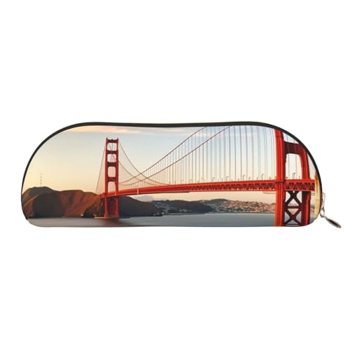 AMREWQYL Golden Gate Bridge bedrucktes Federmäppchen, Leder-Federmäppchen, tragbare Schreibwaren-Tasche von AMREWQYL