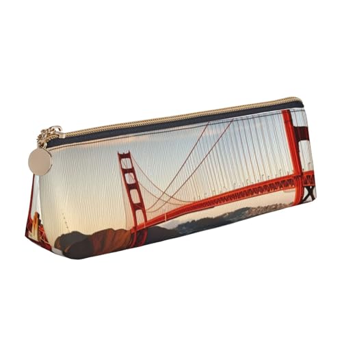 AMREWQYL Golden Gate Bridge bedrucktes Leder-Federmäppchen, tragbare Schreibwaren-Tasche von AMREWQYL