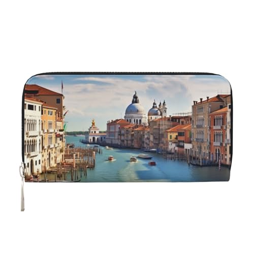 AMREWQYL Grand C in Italy Bedrucktes Leder Handbrieftasche Damen Reisebrieftasche Kreditkartenetui, Schwarz, Einheitsgröße von AMREWQYL