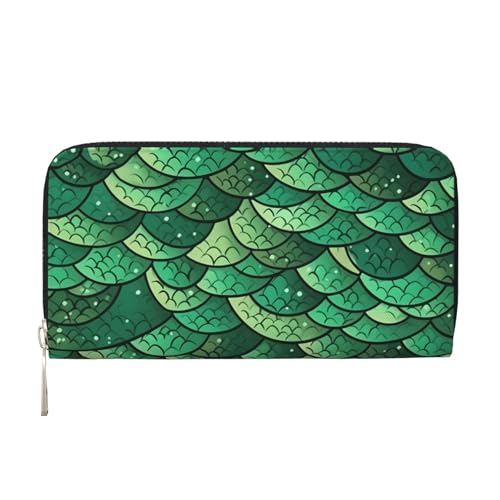 AMREWQYL Green Fish Printed Leather Hand Wallet Women Travel Wallet Credit Card Wallet, Schwarz, Einheitsgröße von AMREWQYL