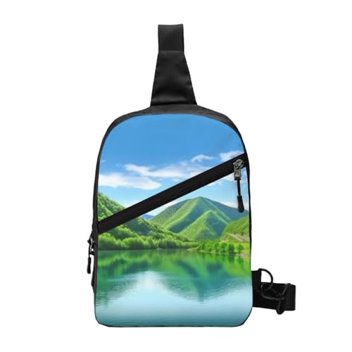 AMREWQYL Green Hills And Water Printed Chest Package Chest Messenger Bag von AMREWQYL