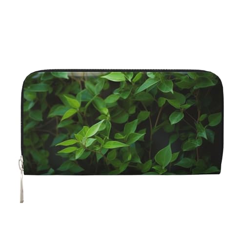 AMREWQYL Green Plant Printed Leather Hand Wallet Women Travel Wallet Credit Card Wallet, Schwarz, Einheitsgröße von AMREWQYL