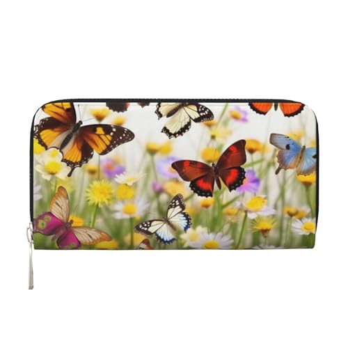 AMREWQYL Group of Butterflies Printed Leather Hand Wallet Women Travel Wallet Credit Card Wallet, Schwarz, Einheitsgröße von AMREWQYL