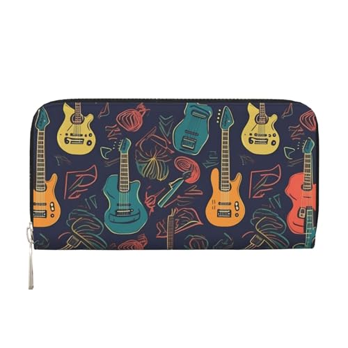 AMREWQYL Guitarra Pattern Printed Leather Hand Wallet Women Travel Wallet Credit Card Wallet, Schwarz, Einheitsgröße von AMREWQYL