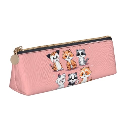 AMREWQYL Handgezeichnetes Federmäppchen aus Leder mit niedlichem Tiermotiv, tragbare Schreibwaren-Tasche von AMREWQYL