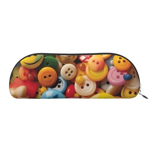 AMREWQYL Happy Buttons bedrucktes Federmäppchen, Leder-Federmäppchen, tragbare Schreibwaren-Tasche von AMREWQYL