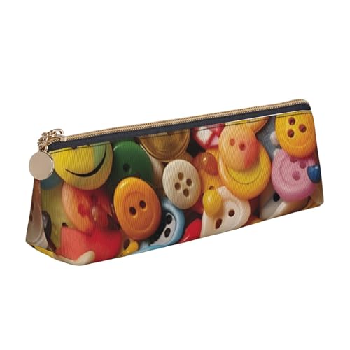 AMREWQYL Happy Buttons bedrucktes Leder-Federmäppchen, tragbare Schreibwaren-Tasche von AMREWQYL