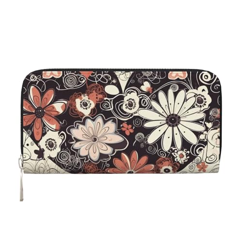AMREWQYL Hearts of Flower Printed Leather Hand Wallet Women Travel Wallet Credit Card Wallet, Schwarz, Einheitsgröße von AMREWQYL