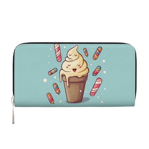 AMREWQYL Ice Cream Printed Leather Hand Wallet Women's Travel Wallet Credit Card Wallet, Schwarz, Einheitsgröße von AMREWQYL