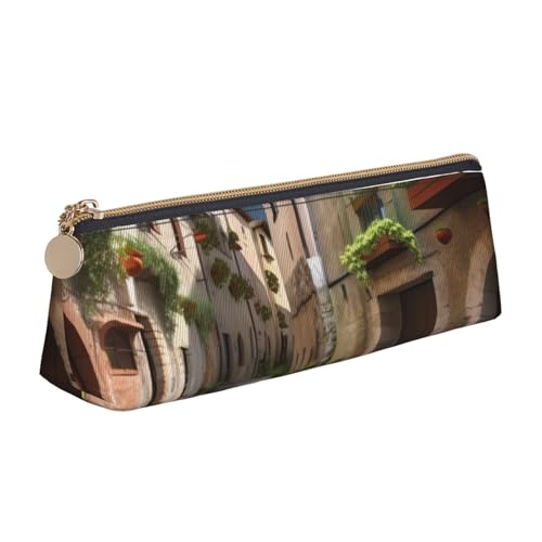 AMREWQYL Italienische Stadtstraße, bedrucktes Leder-Federmäppchen, tragbare Schreibwaren-Tasche von AMREWQYL