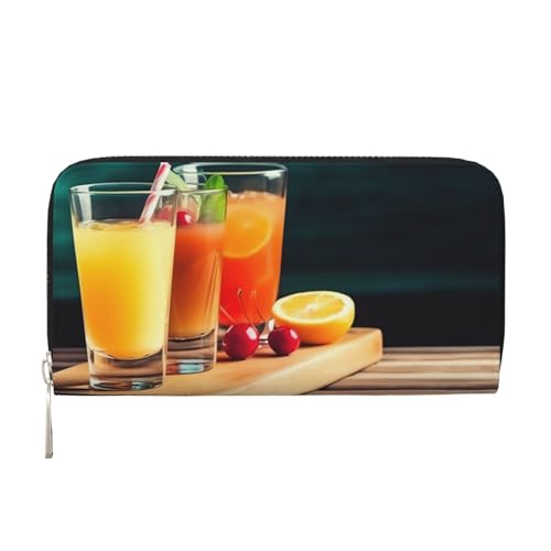 AMREWQYL Juice on the wooden board printed Leather Hand Wallet Women's Travel Wallet Credit Card Wallet, Schwarz, Einheitsgröße von AMREWQYL