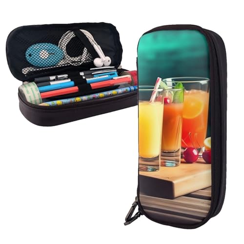 AMREWQYL Juice on the wooden board printed Leather Pencil Case storage pouch von AMREWQYL