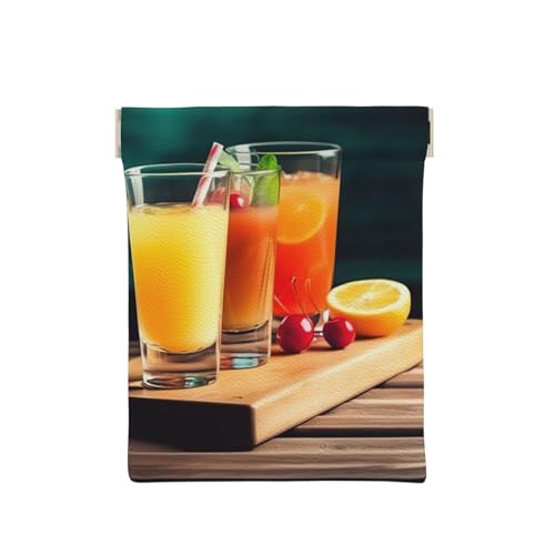 AMREWQYL Juice on the wooden board printed Leather Popper Coin Case Portable Coin Organizer Bag, Weiss/opulenter Garten, Einheitsgröße, Münzgeldbörse von AMREWQYL