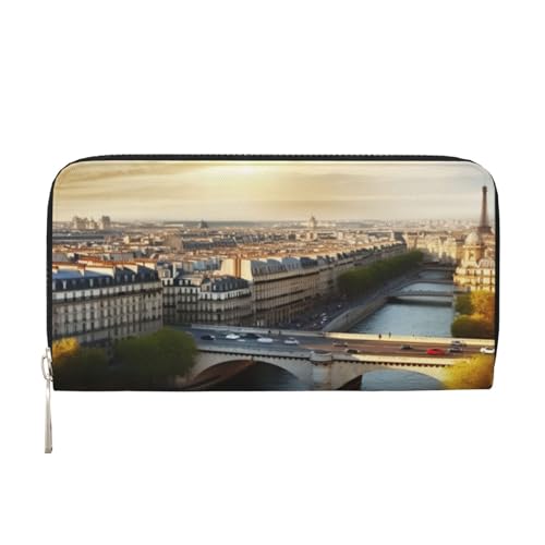 AMREWQYL Landscape Paris Bedrucktes Leder Handbrieftasche Damen Reisebrieftasche Kreditkartenetui, Schwarz, Einheitsgröße von AMREWQYL