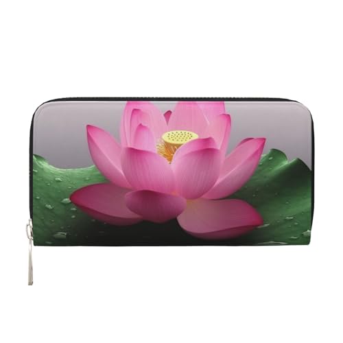 AMREWQYL Lotus Flower Printed Leather Hand Wallet Women Travel Wallet Credit Card Wallet, Schwarz, Einheitsgröße von AMREWQYL