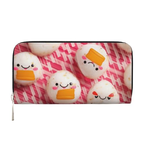 AMREWQYL Lovely Rice Ball Printed Leather Hand Wallet Women Travel Wallet Credit Card Wallet, Schwarz, Einheitsgröße von AMREWQYL