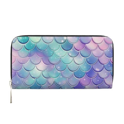AMREWQYL Mermaid Scales Printed Leather Hand Wallet Women Travel Wallet Credit Card Wallet, Schwarz, Einheitsgröße von AMREWQYL
