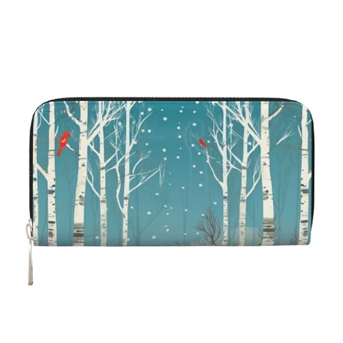 AMREWQYL Merry Christmas Birke Tree Printed Leather Hand Wallet Women Travel Wallet Credit Card Wallet, Schwarz, Einheitsgröße von AMREWQYL
