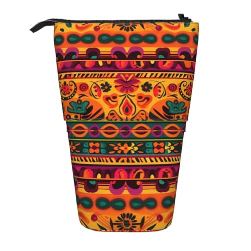 AMREWQYL Mexikanische Folk Art Boho bedruckte Bleistift-Teleskop-Aufbewahrungstasche von AMREWQYL