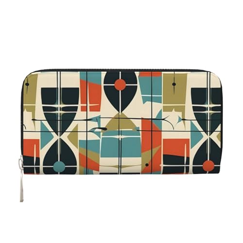 AMREWQYL Modern Mid Century Printed Leather Hand Wallet Women Travel Wallet Credit Card Wallet, Schwarz, Einheitsgröße von AMREWQYL