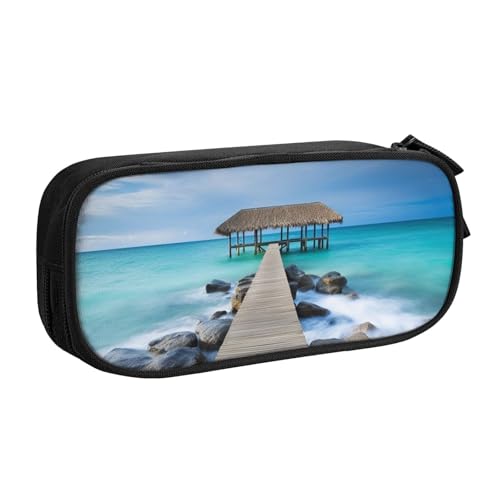 AMREWQYL Modernes Federmäppchen mit Meereslandschaft und Bild bedruckt von AMREWQYL