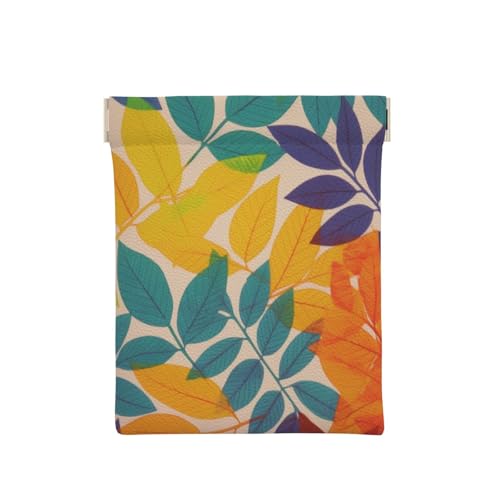 AMREWQYL Münzetui aus Leder mit mehrfarbigem Blättermuster, mit Druckknopf, tragbare Münztasche, Weiss/opulenter Garten, Einheitsgröße, Münzgeldbörse von AMREWQYL