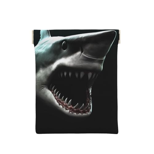 AMREWQYL Münzetui aus Leder mit schwarzem Haifischkopf, mit Druckknopf, tragbare Münztasche, Weiss/opulenter Garten, Einheitsgröße, Münzgeldbörse von AMREWQYL