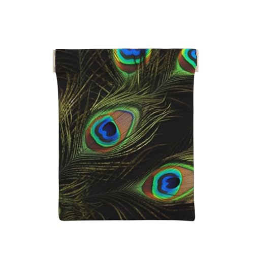 AMREWQYL Münzetui mit Pfauenfedern, bedrucktes Leder, mit Druckknopf, tragbare Münztasche, Weiss/opulenter Garten, Einheitsgröße, Münzgeldbörse von AMREWQYL