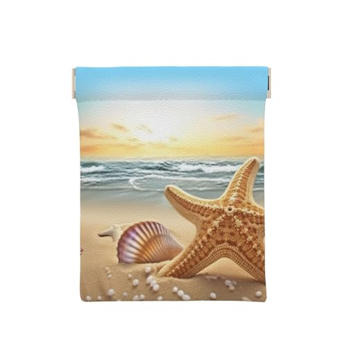 AMREWQYL Münzetui mit Strandmotiv und Seestern, bedrucktes Leder, mit Druckknopf, tragbare Münztasche, Weiss/opulenter Garten, Einheitsgröße, Münzgeldbörse von AMREWQYL