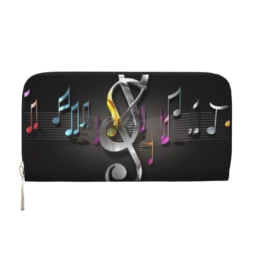 AMREWQYL Music Note2 Bedrucktes Leder Handbrieftasche Damen Reisebrieftasche Kreditkartenetui, Schwarz, Einheitsgröße von AMREWQYL