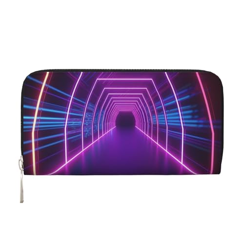 AMREWQYL Neon Lights Tunnel Printed Leather Hand Wallet Women Travel Wallet Credit Card Wallet, Schwarz, Einheitsgröße von AMREWQYL