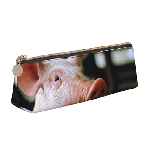 AMREWQYL Never Wrestle with Pigs bedrucktes Leder-Federmäppchen, tragbare Schreibwaren-Tasche von AMREWQYL