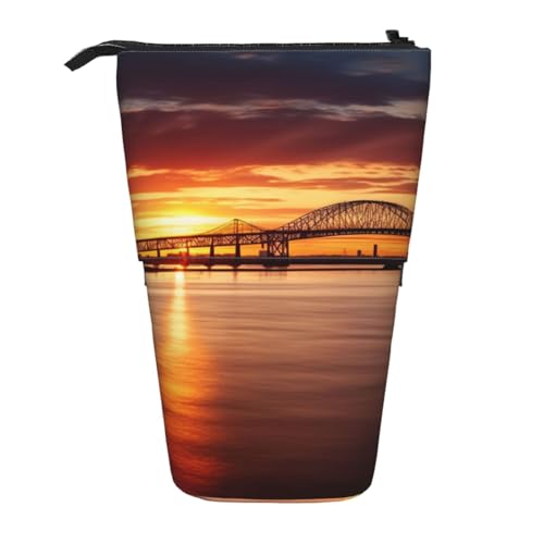 AMREWQYL Newark Bay Bridge und Sunset bedruckte Bleistift-Teleskop-Aufbewahrungstasche von AMREWQYL