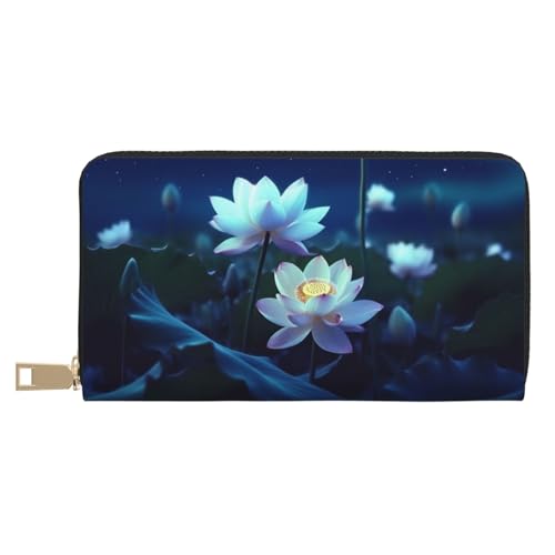 AMREWQYL Night Lotus Flowers Printed Leather Wallet Women Travel Wallet Credit Card Wallet, Weiss/opulenter Garten, Einheitsgröße von AMREWQYL