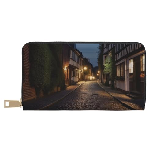 AMREWQYL Nighttime The Cobbles at Street Printed Leather Wallet Women Travel Wallet Credit Card Wallet, Weiss/opulenter Garten, Einheitsgröße von AMREWQYL