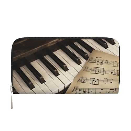 AMREWQYL Note and Piano'S Keys Printed Leather Hand Wallet Women's Travel Wallet Credit Card Wallet, Schwarz, Einheitsgröße von AMREWQYL