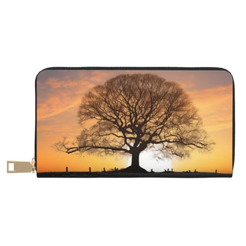 AMREWQYL Oak Tree im Winter bei Sonnenuntergang Bedrucktes Leder Geldbörse Damen Reisebrieftasche Kreditkartenetui, Weiss/opulenter Garten, Einheitsgröße von AMREWQYL