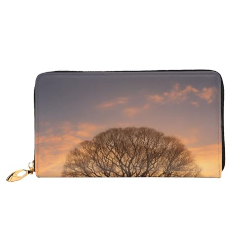 AMREWQYL Oak Tree in Winter at Sunset Printed Leather Long Clutch Wallet Women's Travel Wallet Credit Card Wallet, Schwarz, Einheitsgröße von AMREWQYL